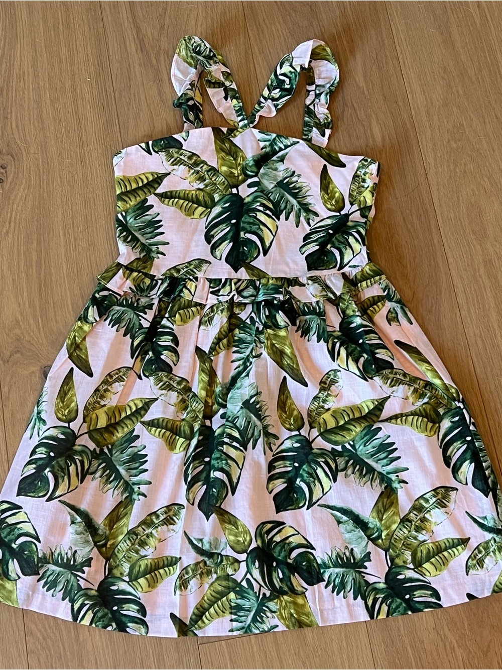 Janie and Jack Pink Dress with Green Tropical Leaf Print 10 NWT